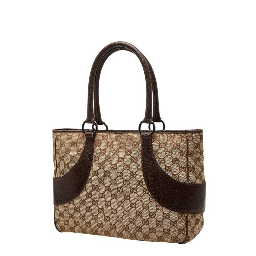 Gucci Bag Tote GG Beige Canvas Brown Leather Handbag